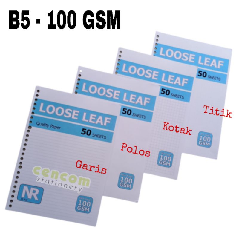 

Loose Leaf B5-100GSM / Isi Kertas File Binder B5-100 Gram - 50Lembar Plain Rule Grid Dot