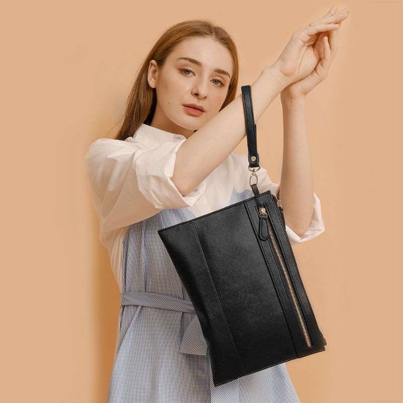 Clutch Wanita Dobel Zipper Hitam Anti air Pouch Kosmetik Makeup Serbaguna