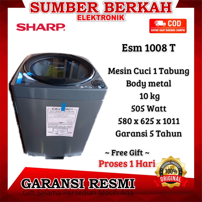 Sharp Mesin Cuci Top Loading 10 kg ES-M1008T-SAK 1 Tabung es m 1008 t  Stainles low watt promo