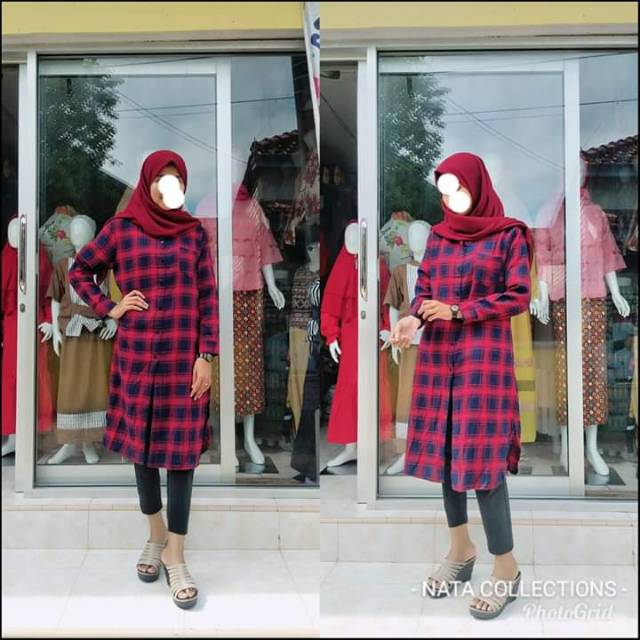 Kemeja tunik flanel import