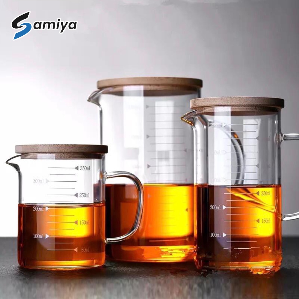 measuring jug glass high borosilicate / gelas ukur kaca free penutup kayu / gelas takar tahan panas