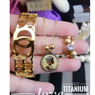 Titanium Set Perhiasan Wanita Gold 48223