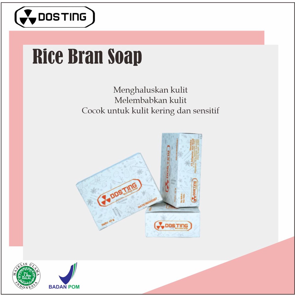 Dosting Rice Bran Soap Whitening / Sabun Mandi Pemutih Warna Putih 8990270320217 60gr Asli Original Termurah Terbaru