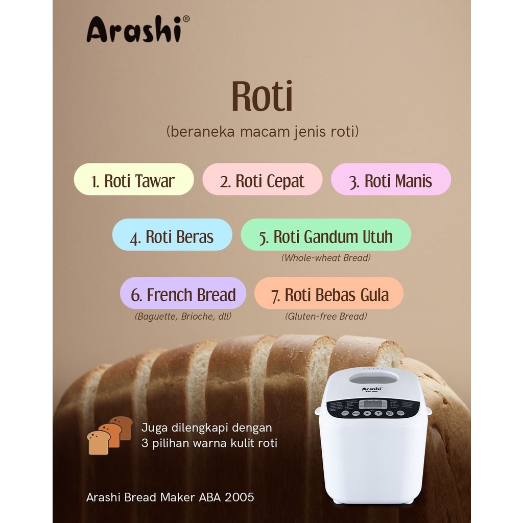 Arashi Digital Bread Maker Electric - Alat Mesin Pembuat Roti Otomatis ABA 2005 Listrik