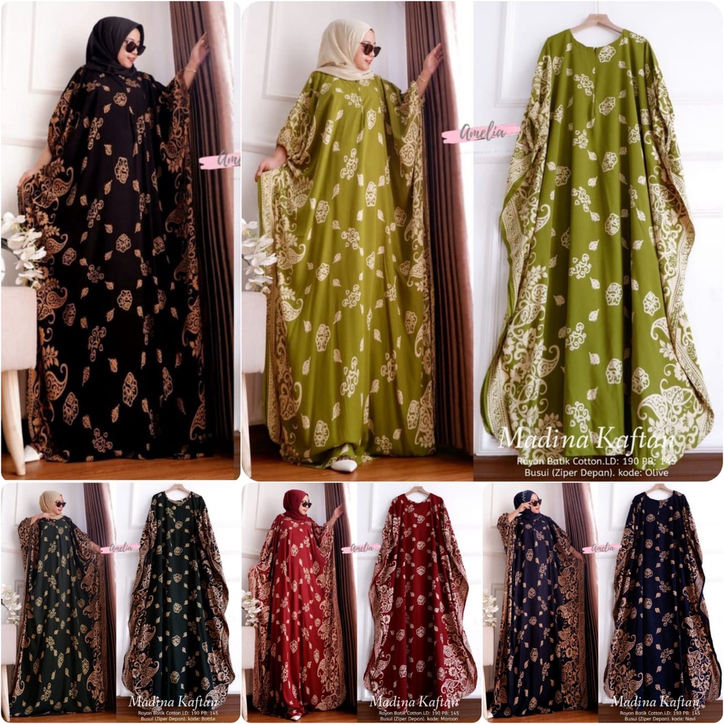 Gamis Rayon Jumbo Madina Kaftan Terlaris Motif Bunga Size Jumbo Busui Resleting / Kaftan Wanita / Gamis Arabian