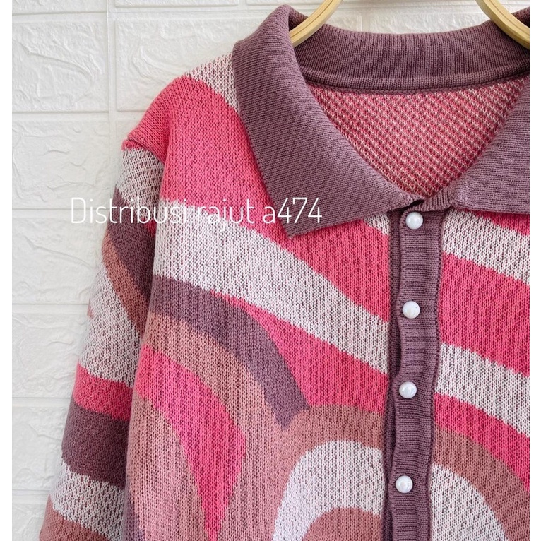 JEJE CARDIGAN RAJUT MOTIF KEMEJA PELANGI KERAH KANCING PREMIUM