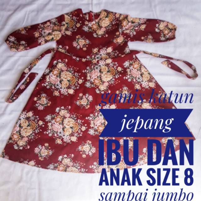 Baju Muslim Gamis Couple Katun Jepang untuk ibu dan anak size 8 hingga xxxl warna merah maroon adem