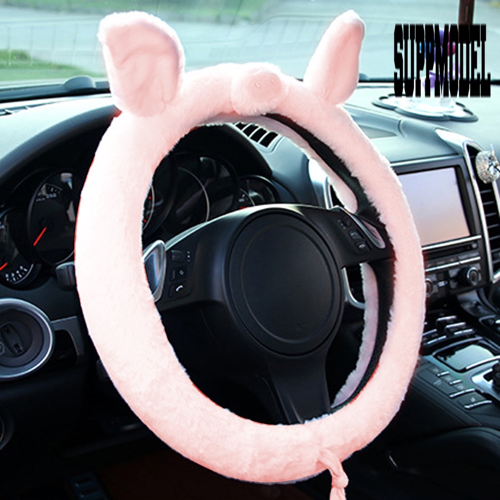 Cover Stir Mobil Universal Motif Kartun Babi Bahan Plush Untuk Musim Dingin