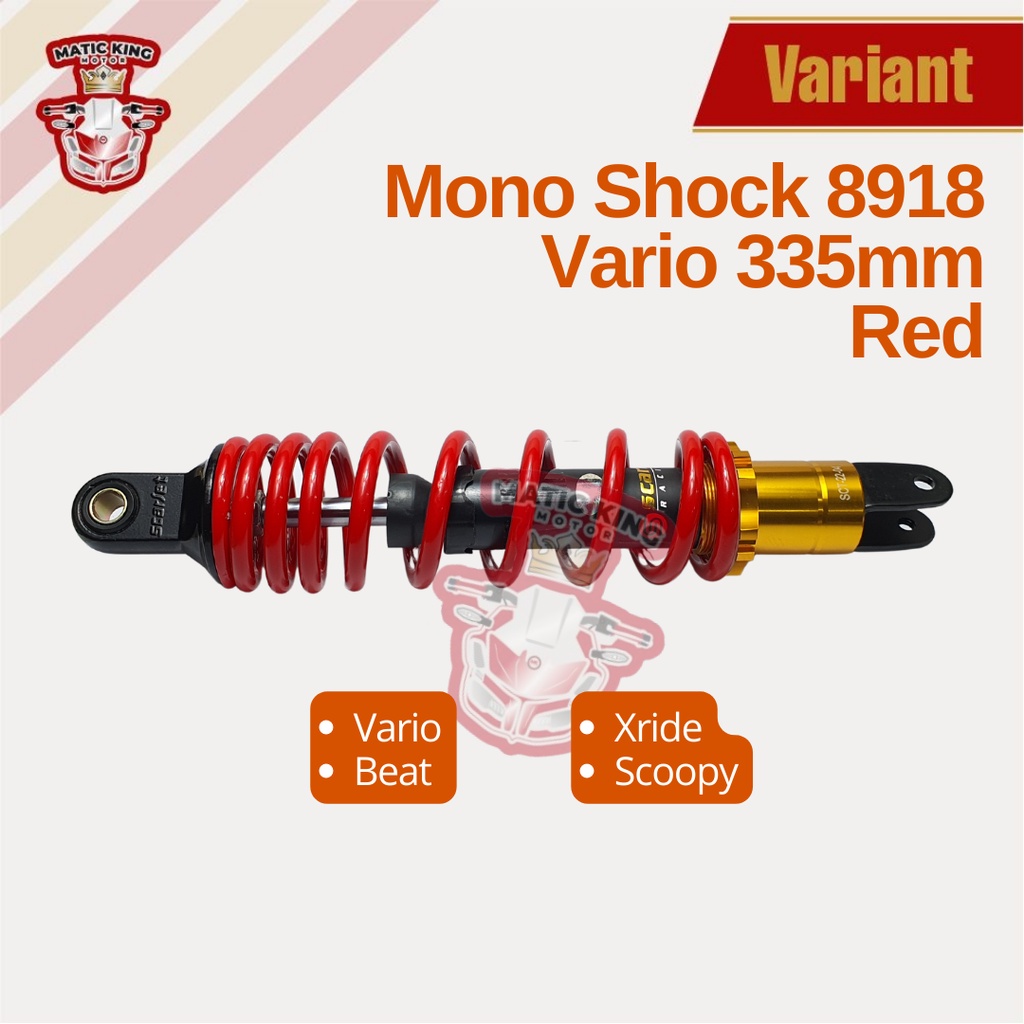 Mono Shockbreaker shock belakang Vario Beat Scoopy Mio Freego Fino SCT-8918 335mm RED Scarlet Racing