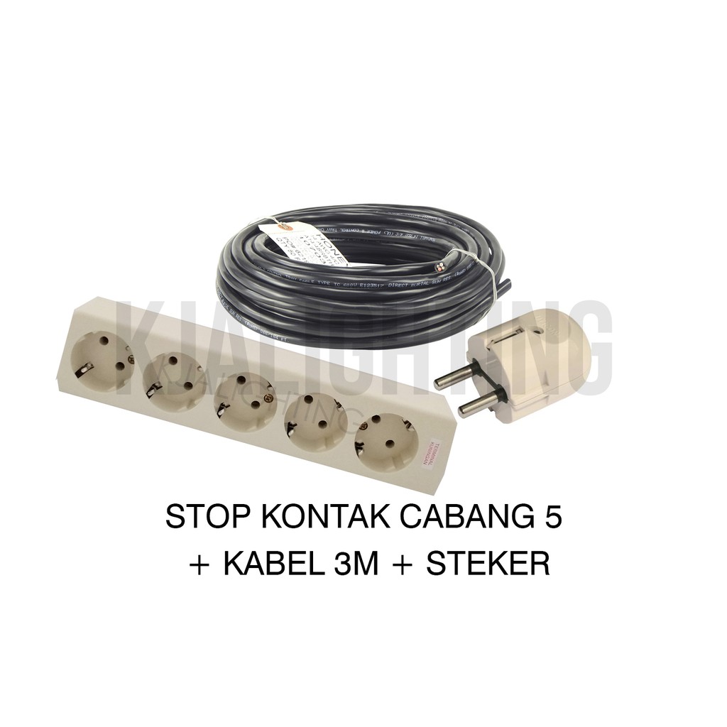 STOP KONTAK CABANG 5 + KABEL 3M + STEKER