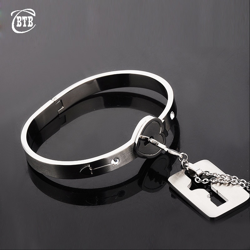 A Couple Jewelry Sets Stainless Steel Love Heart Lock Bracelets Bangles Key Pendant Necklace Couples