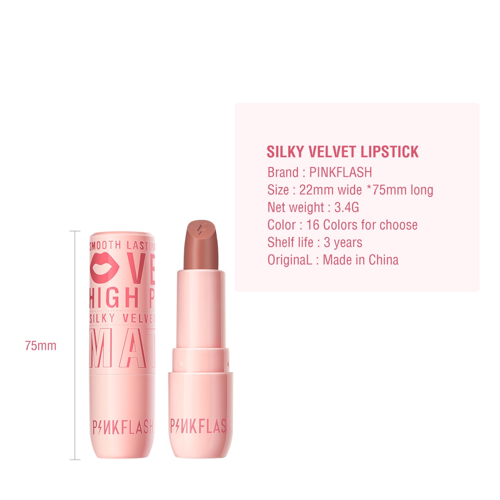 PINKFLASH Lip Cream Velvet Matte Pigment tinggi Tahan Creamy Lipstick #PinkCover