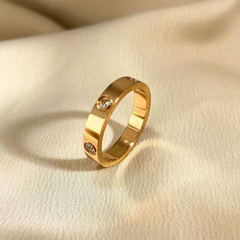 Cincin Titanium Wanita Anti Karat dan anti luntur Premium Berlian Emas 18k Korea Aksesoris Wanita