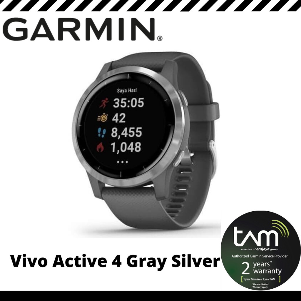 Garmin Vivoactive 4 GPS Wi-Fi Shadow Gray Silver SEA - TAM 2 Tahun