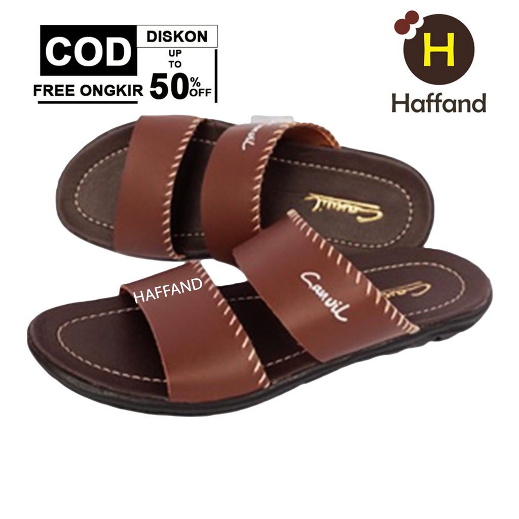 Sandal Pria Kulit Selop / Sandal Pria Slide / Sendal Canvil Kulit