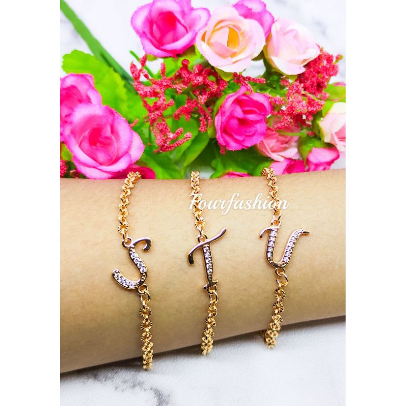 Fourfashion Gelang Tangan Sirkon Huruf Latin Inisial Xuping Lapis Emas