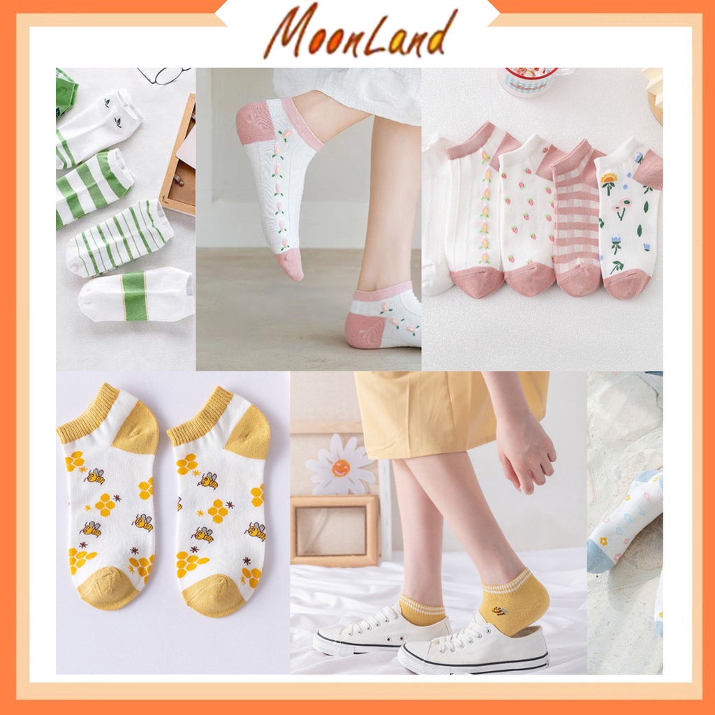 MoonLand Kaos Kaki Wanita Fashion Motif Strawberry Bunga Kaoskaki Pendek Korea Sock Import 193