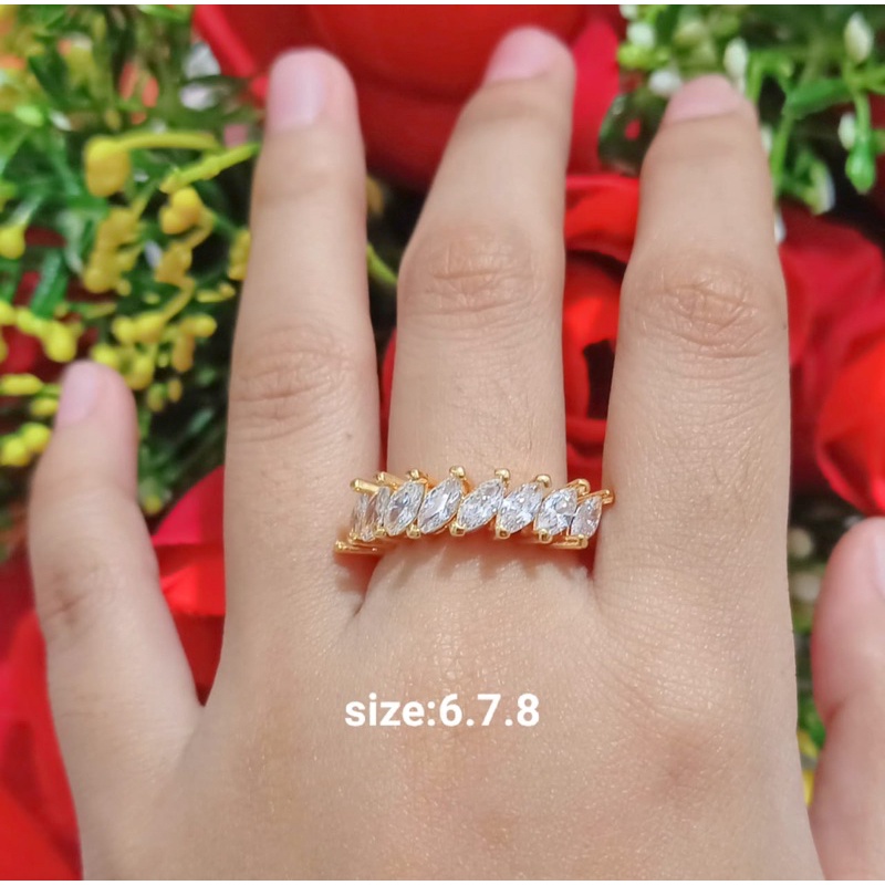 Cincin TITANIUM Dewasa Permata Zircon Gold Perhiasan Wanita (COD)