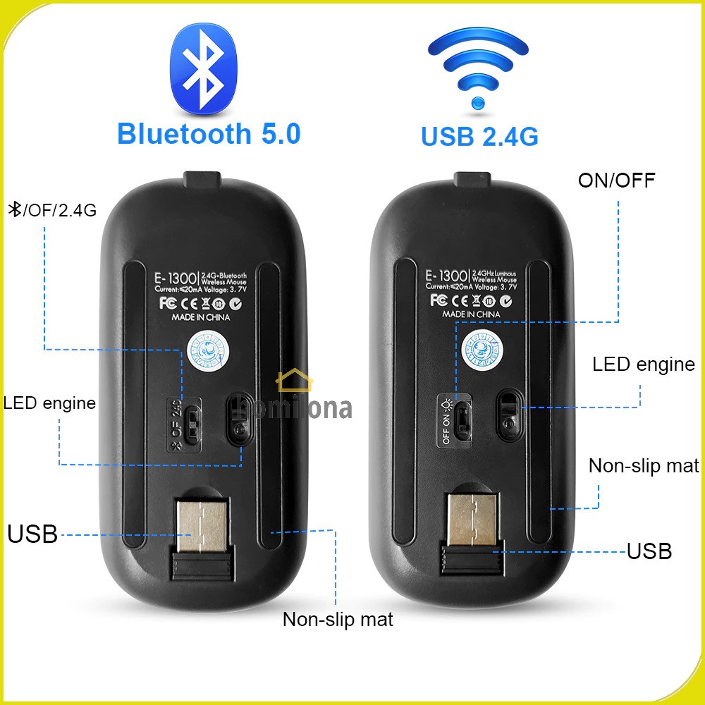 Optical Wireless Mouse Silent Click Dual Mode 2.4GHz &amp; Bluetooth iMice E1300 Silver