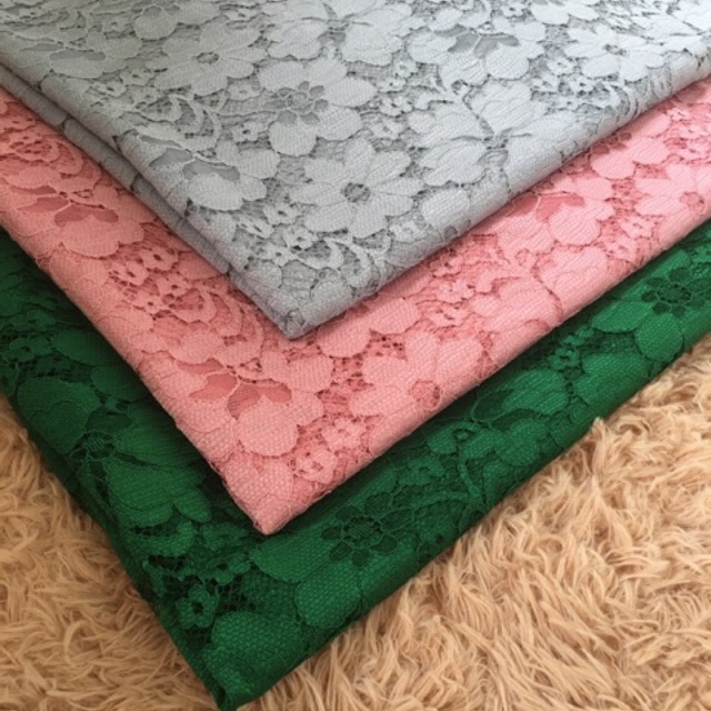 KAIN BROKAT LACE MOTIF BUNGA WARNA HIJAU BOTOL