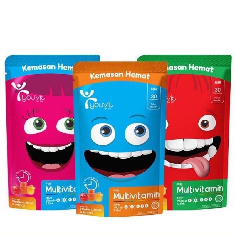 Youvit Multivitamin Anak Gummy 30's .Kemasan Pouch Rasa Mix Fruit