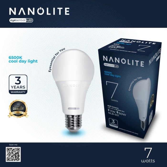 NANOLITE Bohlam Lampu LED 7W Bulb 7 Watt Cahaya Putih White 6500K