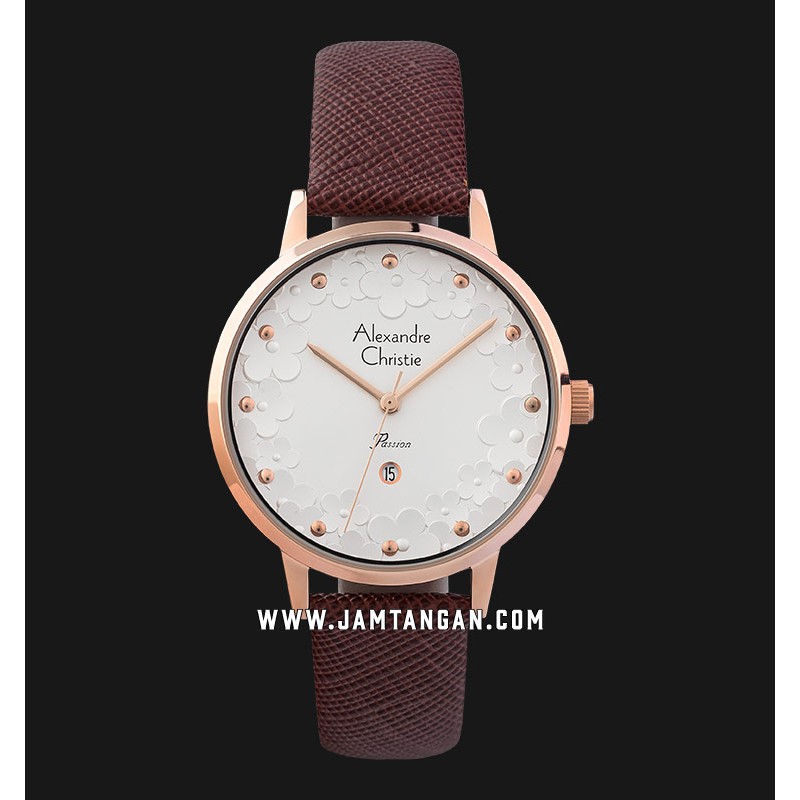 Alexandre Christie Passion AC 2794 LD LRGSLBO Ladies Silver Dial Brown Leather Strap