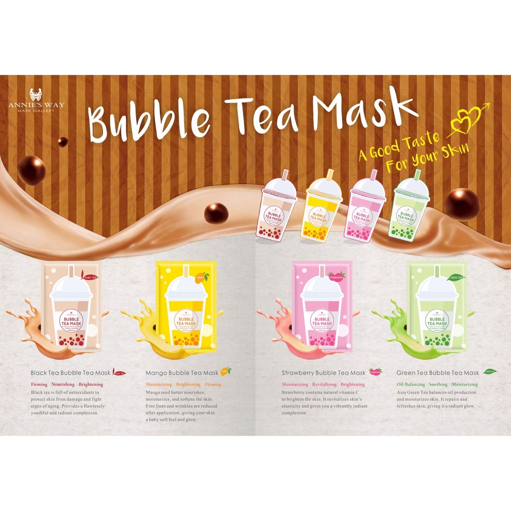 NEW ANNIE'S WAY BUBBLE TEA INVISIBLE SILK MASK ANNIES Masker Mencerahkan Wajah FIRMING NOURISHING BRIGHTENING ( BLACK TEA / BLUEBERRY / STRAWBERRY / MANGO / GREEN TEA )