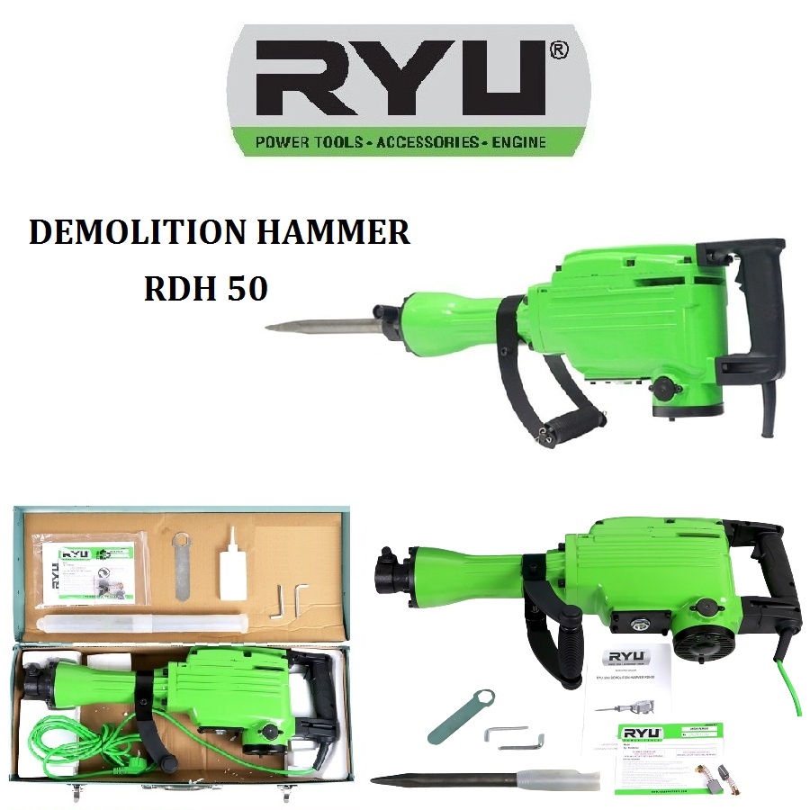 Ryu RDH 50 Bor Bobok Aspal Besar / Mesin Demolition Hammer 50 Joule / Mesin Bor Bobok Beton / Jack H
