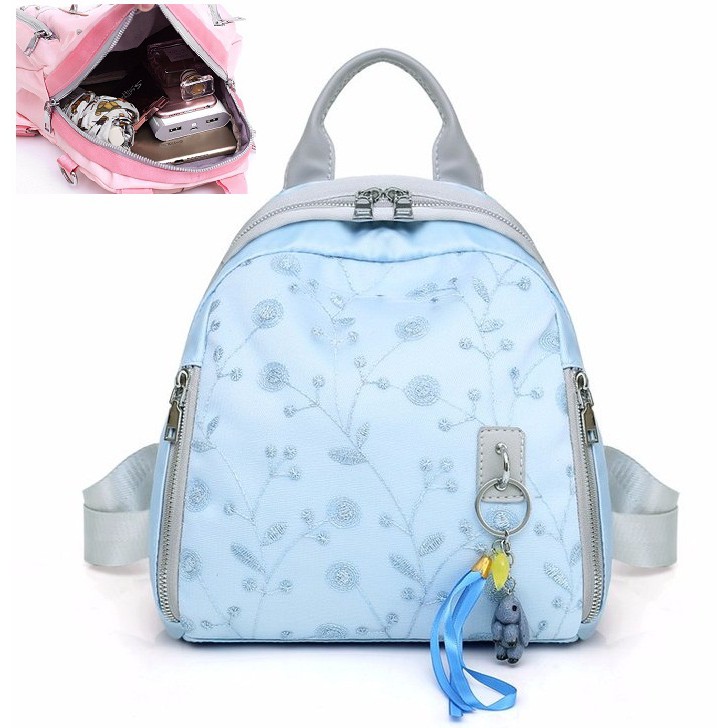 tas ransel silk warna cerah biru muda langit import cewek bunga wanita