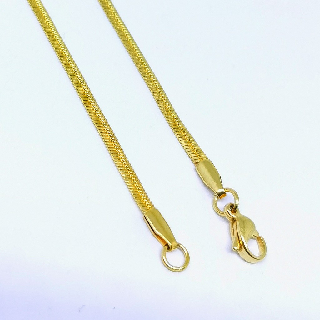 Kalung Titanium Pria Wanita Anti Karat Model pipih warna emas