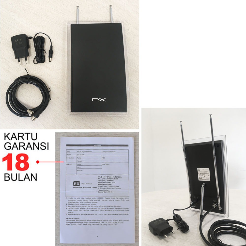 Antena TV Indoor PX DA-3520A Hitam Digital TV DVB-T2 HDTV Digital Analog + Kabel