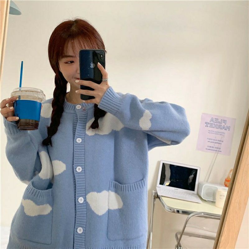 IMPORT WINTER WOMAN KNIT CARDIGAN CLOUDI OUTERWEAR KNITWEAR KOREAN STYLE JAKET KARDIGAN RAJUT WANITA MUSIM DINGIN