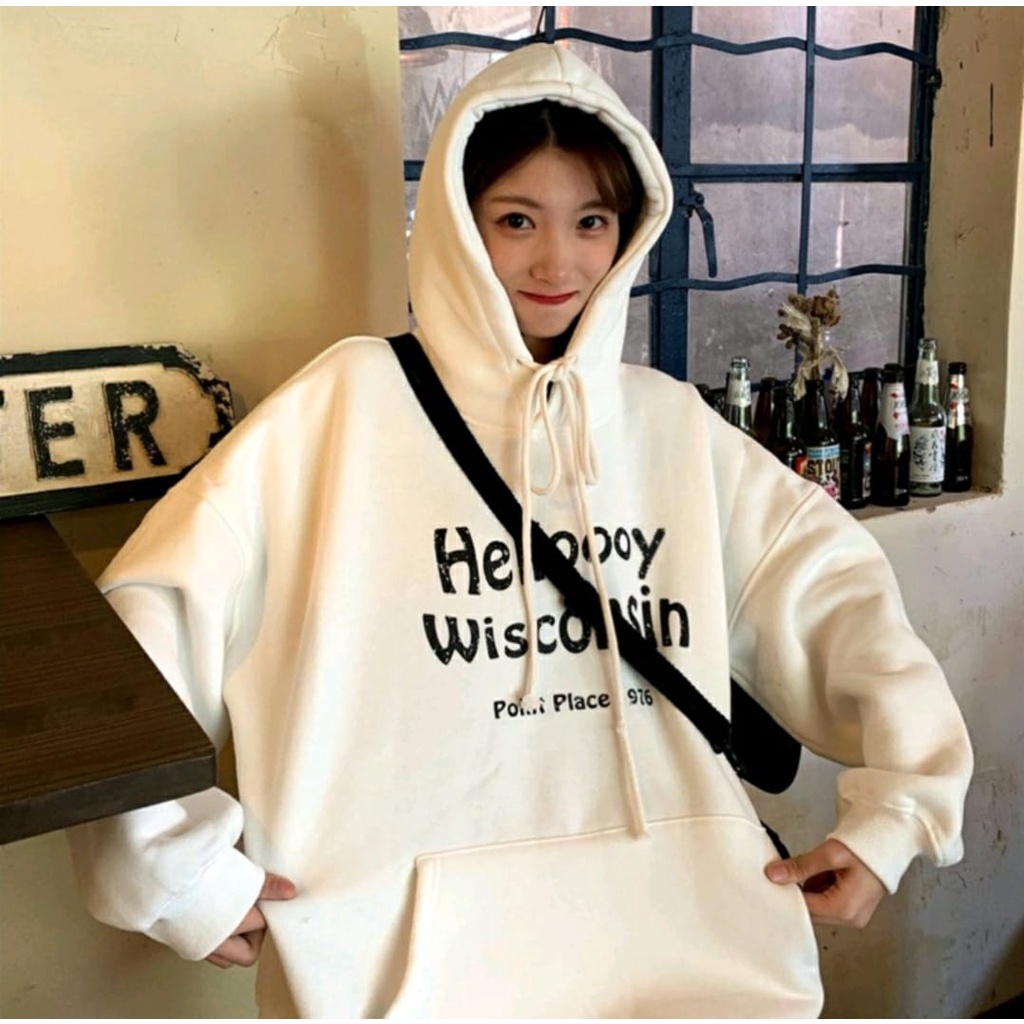 HOODIE HELLOOOY WOSCONSIN / HOODIE WANITA TEBAL