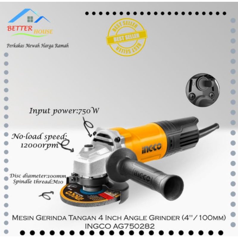 MESIN GRENDA TANGAN 4 INCH ANGLE GRINDER (4&quot;/100MM) BONUS 2PCS MATA GERENDA INGCO