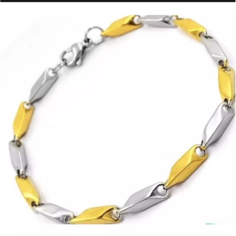 GELANG PRIA DAN WANITA PADI SILVER SIMPLE TITANIUM 316L