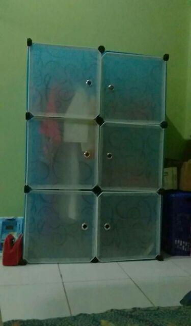 Lemari Baju 2-6-3k-1h Plastic Anti-air Transparan Pintu Lemari Pakaian Multifungsi