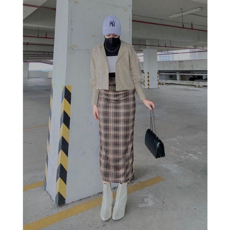 BISA COD ROK SPAN TARTAN KOREAN STYLE/ ROK MOTIF KOTAK PANJANG MODEL KOREA