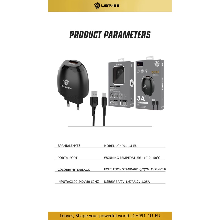 LENYES LCH091 Charger 3A Fast Charging kabel Type C Micro USB cas universal HP Android original