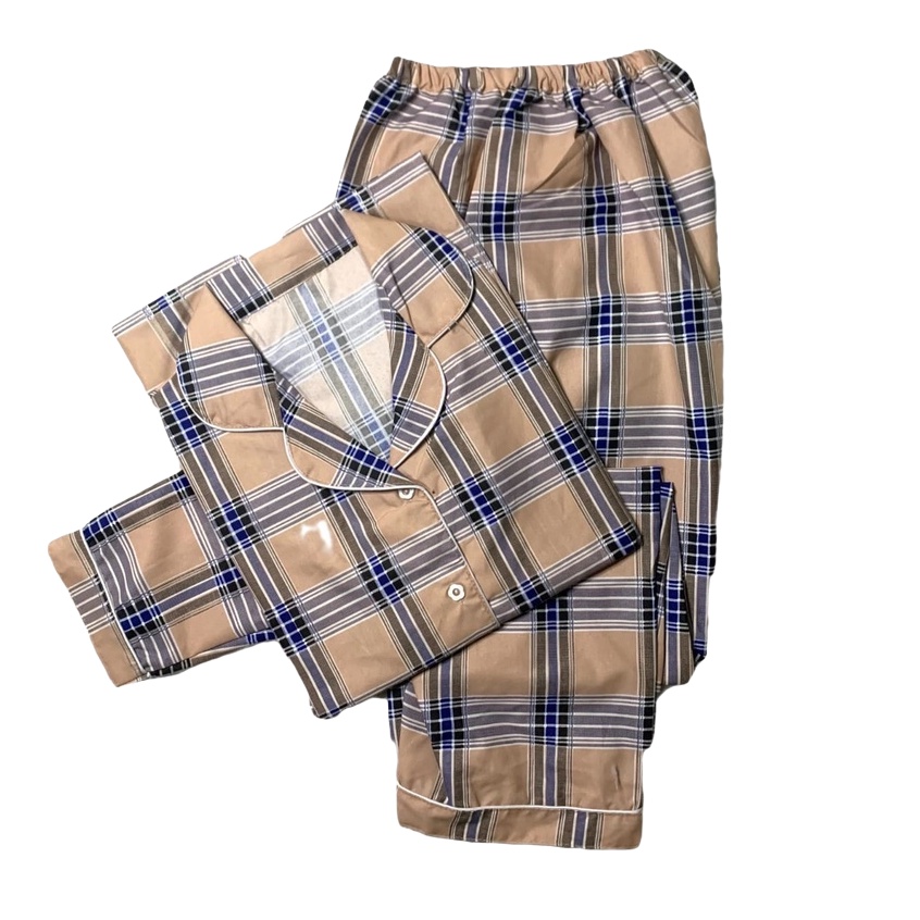 BAJU TIDUR WANITA LENGAN PANJANG / PIYAMA WANITA CANTIK BAHAN KATUN MOTIF KOTAK GUILEN PP-2