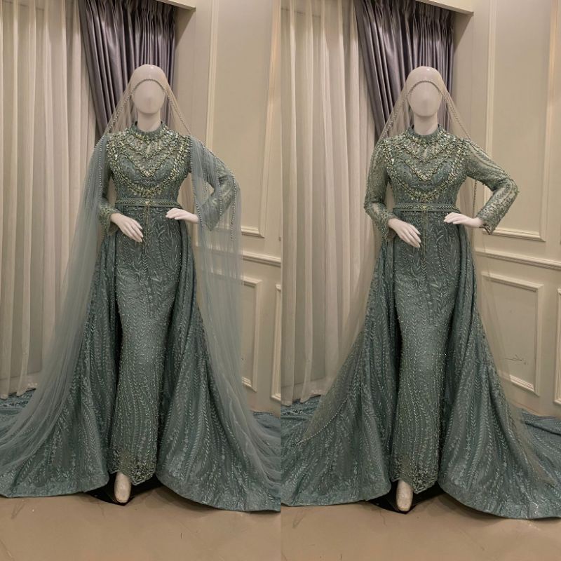 GAUN PENGANTIN SLIM  FULL PAYET BEREKOR MODERN//GAUN WEDDING MEWAH//GAUN