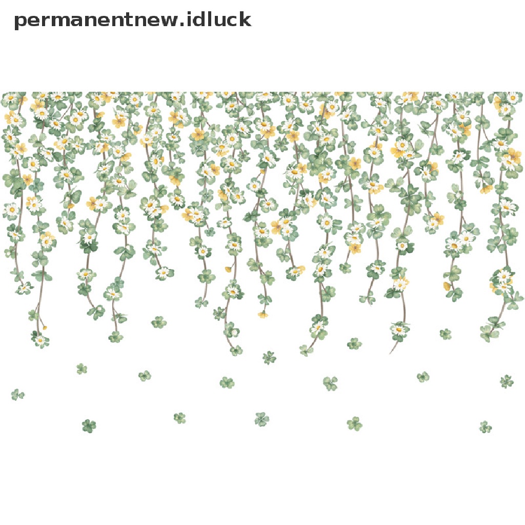 Stiker Dinding Motif Kartun Tanaman Clover Daisy Bahan Vinyl Untuk Dekorasi Ruang Tamu
