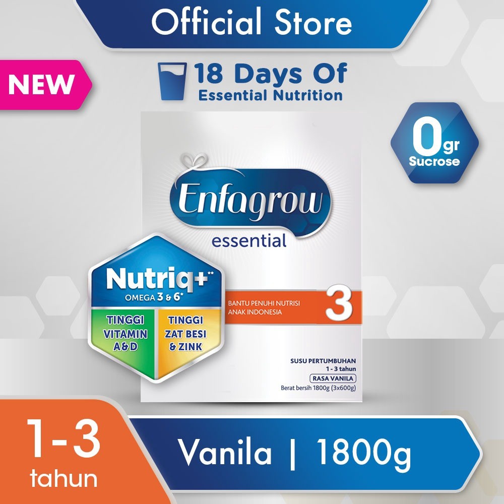 Enfagrow Essential 3 Susu Pertumbuhan Rasa Vanila 1800g