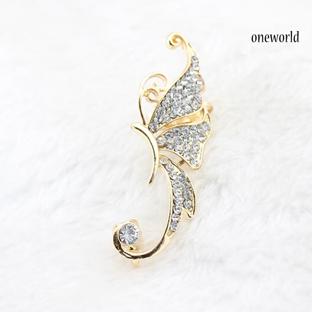 OW@ 1Pc Ear Cuff Butterfly Wing Shape Rhinestone Inlaid Women Fashion Wrap Earring for Party