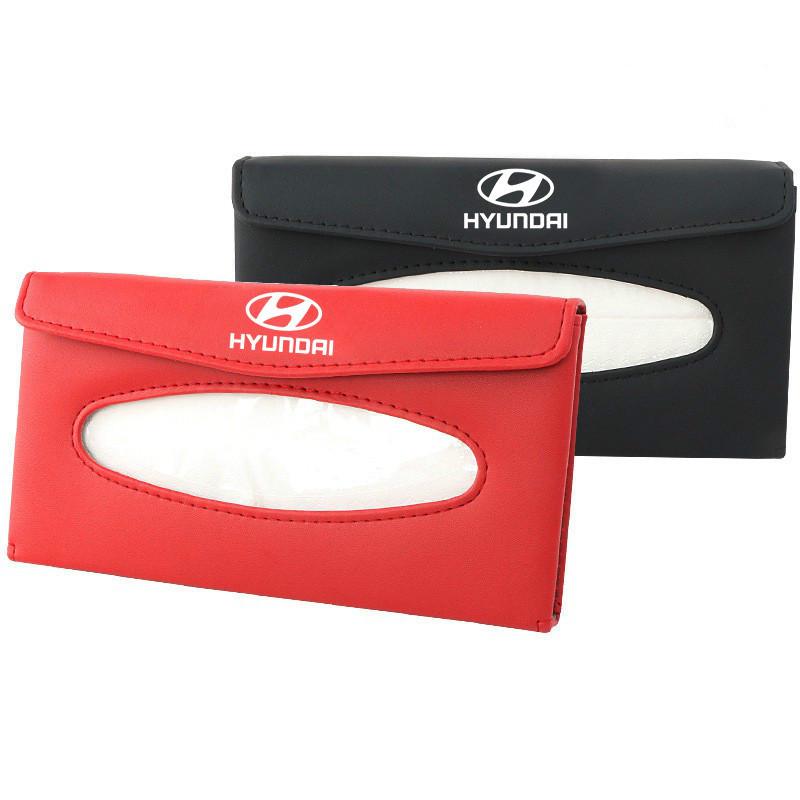 Kualitas Tinggi Universal Pelindung Matahari Mobil Tissue Box Holder PU Kulit Kotak Tisu Cover Case Aksesoris untuk Hyundai Logo Ioniq Hybrid Elantra Tucson Reina Santa fe Kona Accent