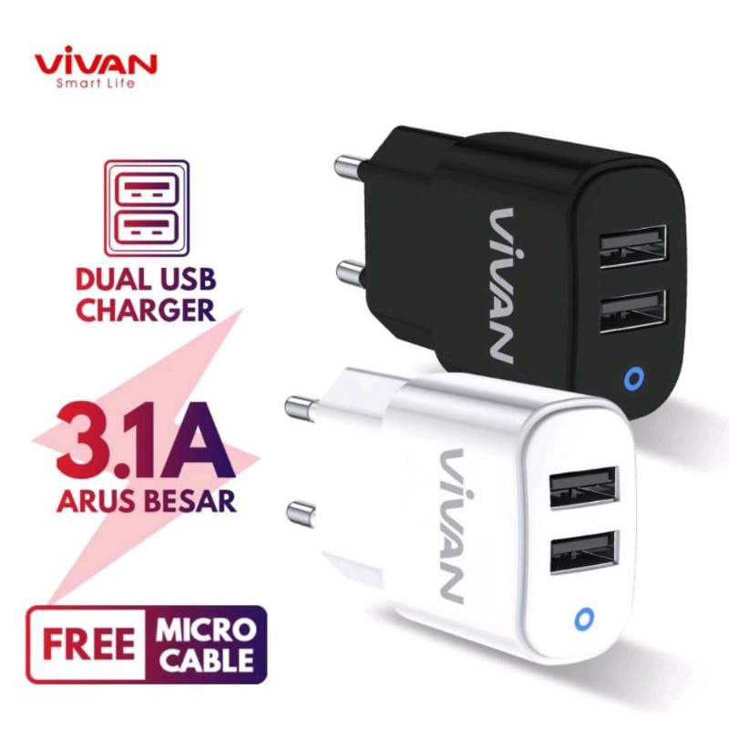 Vivan VP01 Dual Output USB Quick Charging 3.1A &amp; Data Cable Micro USB