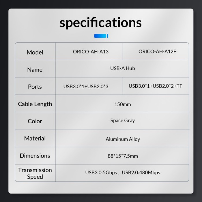 ORICO USB3.0 HUB 3 Ports TF Memory 5Gbps - AH-A12F