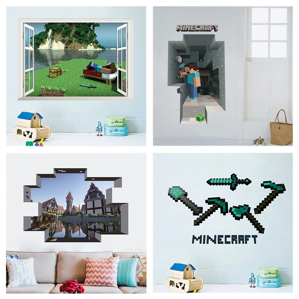 Wallpaper Dinding Sticker Popular Mosaic Game Minecraft Wall Stickers For Kids Bedroom Home Shopee Indonesia