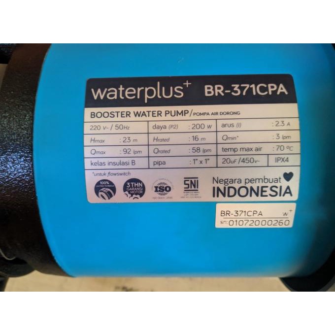 Pompa Air Dorong Booster Pump Waterplus Br 371 Cpa Br371Cpa / Silent