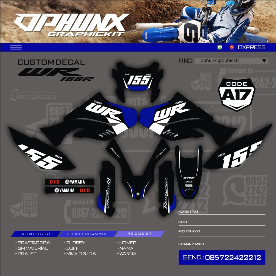 Stiker Decal YAMAHA WR 155 Custom Code A17 (7)